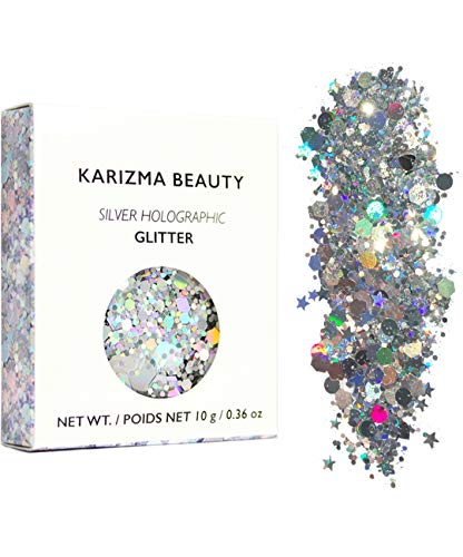 Silver Holographic Chunky Glitter ✮ KARIZMA Beauty ✮ 10g Festival Glitter Cosmetic Face Body Hair Nails