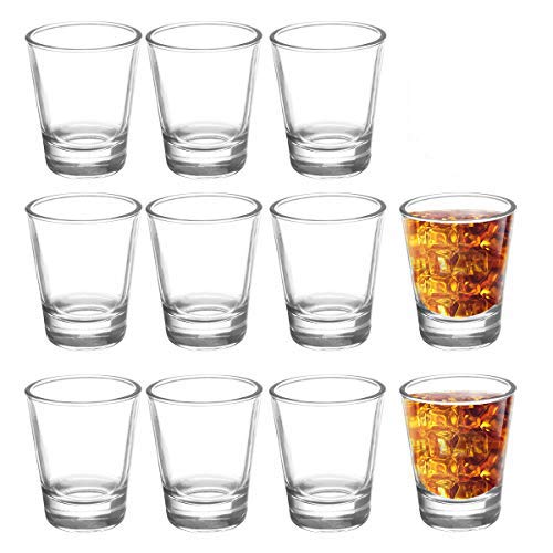 JOLLY CHEF Shot Glass Set with Heavy Base, 1.5 Ounce Tequila Shot Glasses, Clear Shot Glass for Whiskey and Liqueurs (12 Pack, Round)