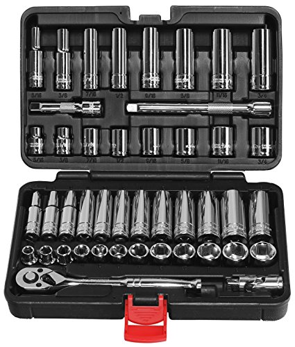 EPAUTO 45 Pieces 3/8' Drive Socket Set with 72-Tooth Pear Head Ratchet