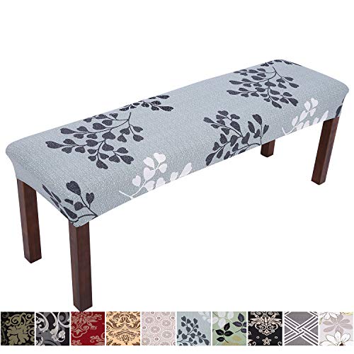 Comqualife Stretch Spandex Printed Dining Bench Cover - Anti-Dust Removable Upholstered Bench Slipcover Washable Bench Seat Protector for Living Room, Bedroom, Kitchen (Light Green)
