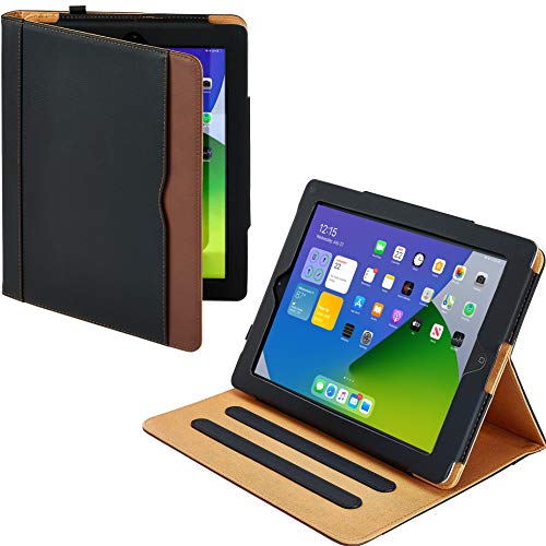 New S-Tech Black and Tan Apple iPad 2 3 4 Generation Soft Leather Wallet Smart Cover with Sleep/Wake Feature Flip Case