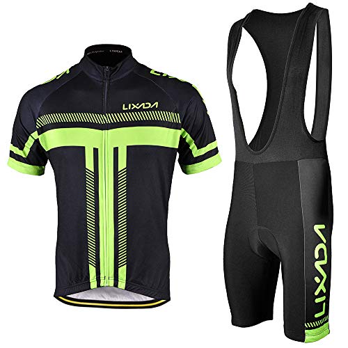 Lixada Men's Cycling Jersey Set Bicycle Short Sleeve Bib Set Quick-Dry Breathable Shirt+Padded Bib Short Set