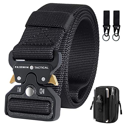 IDEATECH Tactical Belt for Men, Heavy Duty Men's Belt Military Tactical Belts with Molle Tactical Pouch & Tactical Hook (Black-c, 30-36)