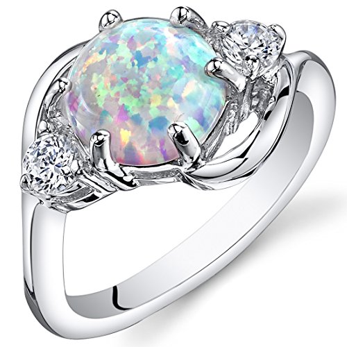 Peora Created White Opal Ring in Sterling Silver, Round Shape, 8mm, 1.75 Carats total, Size 7