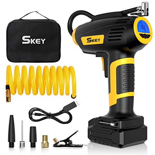 SKEY Air Compressor Tire Inflator - Handheld Electric 150PSI Portable Air Compressor, Cordless Car Tire Pump with Rechargeable Battery,USB Power Cord,Digital Pressure Gauge