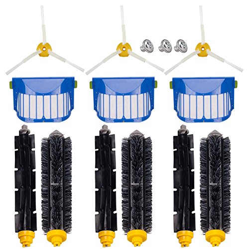 Compatible with iRobot Roomba 600 620 630 650 660 Robotic Vacuum Cleaner Parts Replenishment Mega Accessories Bristle & Flexible Beater Brushes& 3-Armed Brushes & Aero Vac Filters Kits