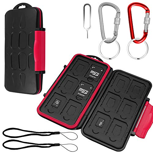 Set of 2, Memory Card Case with Carabiner and Card Removal Tool, findTop Water-Resistant Shockproof Carrying Case Protector Box 24 Slots for 12 Piece SDHC/SDXC Cards and 12 Micro SD Cards