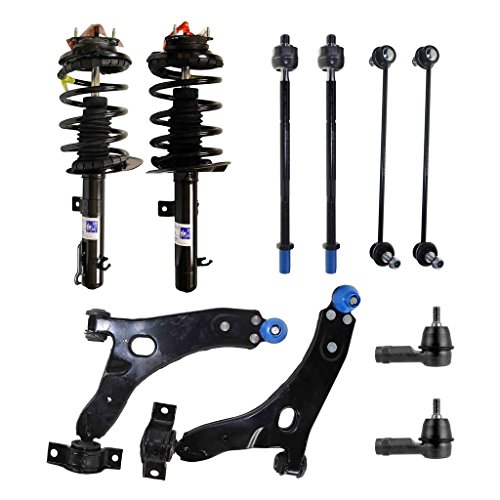 Detroit Axle - 10PC Front Suspension Kit - Front Struts + Lower Control Arms w/Ball Joints, (2) Front Sway Bar Links + Tie Rod Ends Replacement for 2006-07 Ford Focus 2.0L ONLY