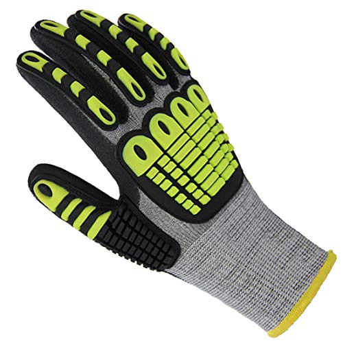 Impact Reducing Work Gloves, Superior Grip Coating Cut Resistant Liner Level 5 Protection for Mechanic Car Tools Garden Construction Multi-Purpose