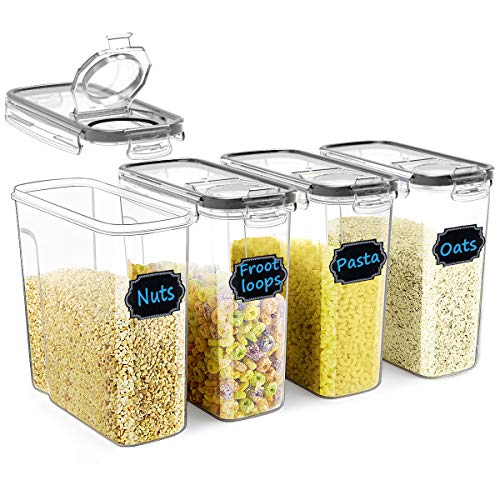 Cereal Container Set, Wildone Food Storage Containers [Set of 4] Large Airtight Storage Keeper 4L(135.2oz), Leak-proof & BPA Free, Great for Cereal, Flour, Sugar, Baking Supplies