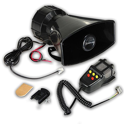 Zento Deals 80W Car Siren Horn Mic PA Speaker System Emergency Sound Amplifier-5 Tones