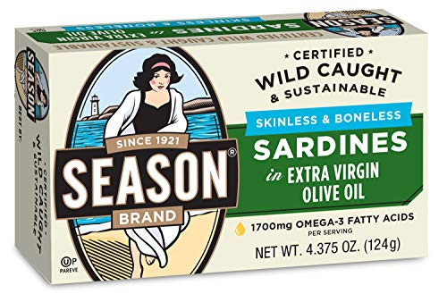 Season skinless & boneless sardines in pure olive oil 4.375 oz. pack of 12