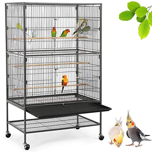 YAHEETECH 52-inch Wrought Iron Standing Large Flight King Bird Cage for Cockatiels African Grey Quaker Amazon Sun Parakeets Green Cheek Conures Pigeons Small Parrot Bird Cage Birdcage with Stand