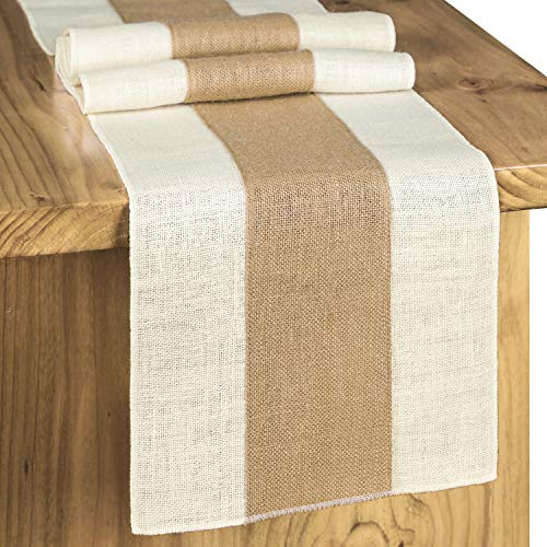 Letjolt Splicing Burlap Table Runner Rustic Table Runner Woven Table Decor Farmhouse Runner Weekend Picnic Jute Woven Fabric, Light Colour Edge 12x72 Inches