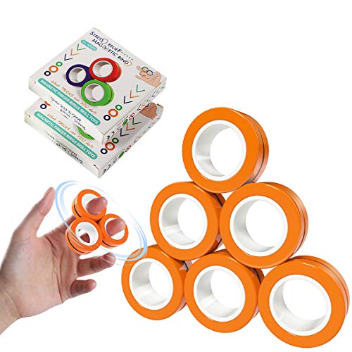 GGAME Magnetic Rings Toys, Finger Fidget Spinner Magnetic Ring Magnetic Bracelet Ring Magical Ring Props Tools, Anti Stress Stress Relief Unzip Game Finger Toy for Man Woman Boys Girls 6 Pcs (Orange)