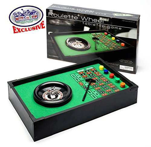 Matty's Toy Stop Deluxe Table Top Roulette Wheel with 50 Chips, Rake, Spinning Wheel & Double Zero Style Felt Covered Wood Table