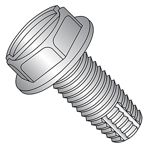 410 Stainless Steel Thread Cutting Screw, Plain Finish, Hex Washer Head, Slotted Drive, Type F, 1/4'-20 Thread Size, 3/4' Length (Pack of 10)