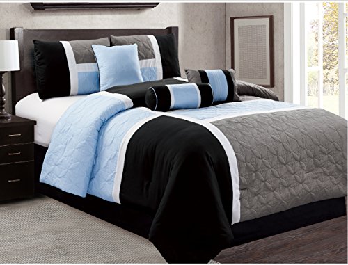 7 Piece Luxury Bed in Bag Comforter Set - Closeout (King, Black/Blue)