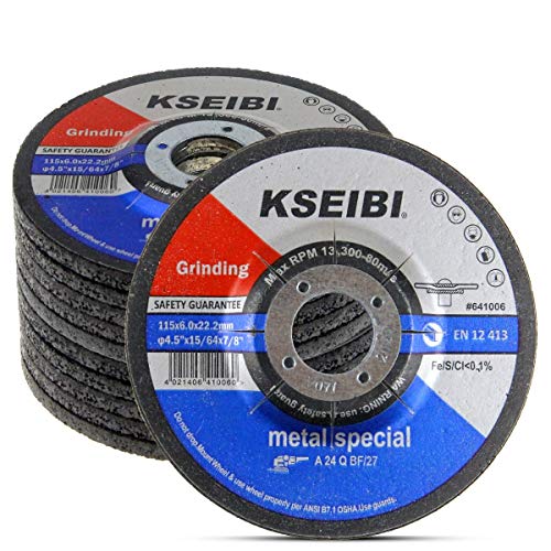 KSEIBI 641006 4-1/2-Inch by 1/4-Inch Metal Stainless Steel INOX Grinding Disc Depressed Center Grind Wheel, 7/8-Inch Arbor, 10-Pack