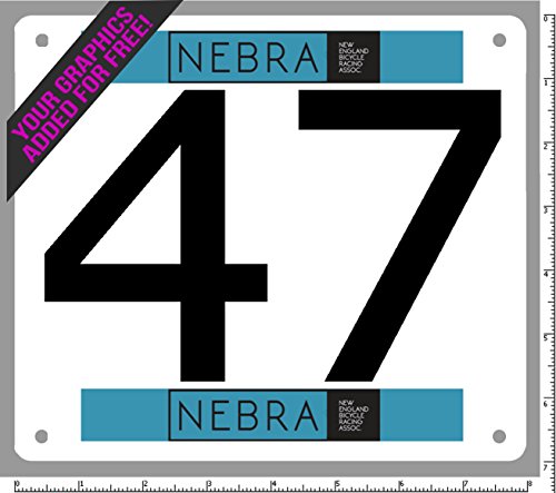 RACE NUMBERS 5.5'x8' official competitor custom tyvek bib numbers - set of 100, any series between 1 and 10,000 - add your free color logo or graphic! - tyvek tear proof and water proof