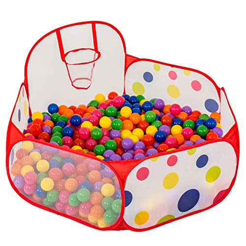 FoxPrint Basketball Ball Pit - Toddler Ball Pit Tent - Sensory Ball Pit with Basketball Hoop & Zippered Storage Bag - 4'/120cm - Balls not Included