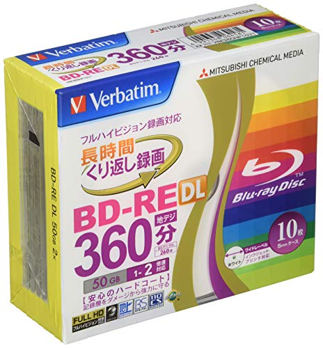 Verbatim Mitsubishi 50GB 2x Speed BD-RE Blu-ray Re-Writable Disk 10 Pack - Ink-jet printable - Each disk in a jewel case