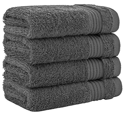 Luxury Turkish Cotton Washcloths for Easy Care, Extra Soft & Absorbent, Fingertip Towels, 4 Pack Washcloth Set by United Home Textile, Charcoal Grey