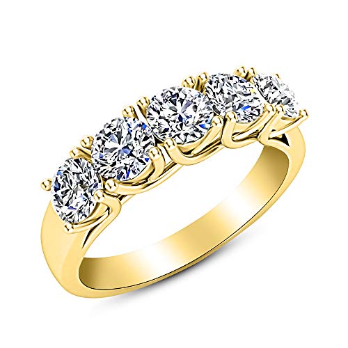 2 1/2 Carat (ctw) 14K Yellow Gold Round Diamond Ladies 5 Five Stone Wedding Anniversary Stackable Ring Band Value Collection