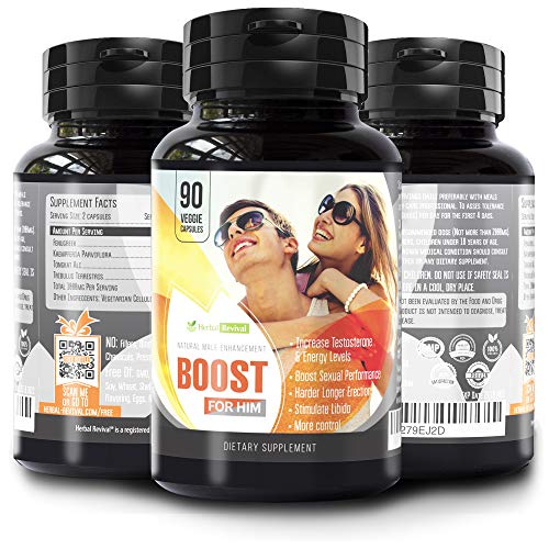 Boost for Him Ultimate Enhancing Pills - Enlargement Formula Promotes Size Increase 2+ inches in 60 days, 90 Veg Capsules, Strength, Energy, Stamina. All Natural Last Longer Performance Booster