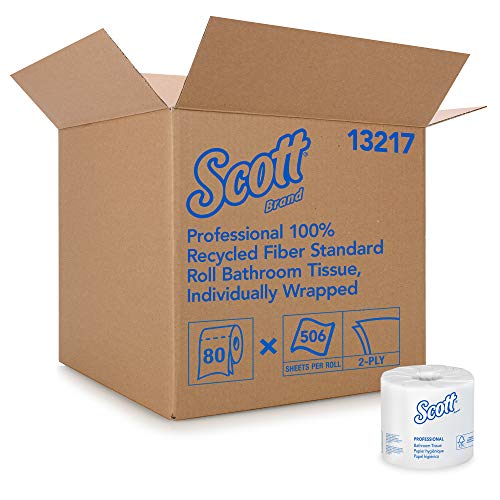 Scott Essential Professional 100% Recycled Fiber Bulk Toilet Paper for Business (13217), 2-PLY Standard Rolls, White, 80 Rolls / Case, 506 Sheets / Roll