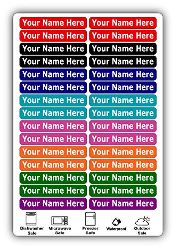 30 Long Personalized Waterproof Name Labels. Press and Stick Multi use Custom Name Labels. Customized Your Text and Color. ID Identification Name Stickers with Permanent Self Adhesive.