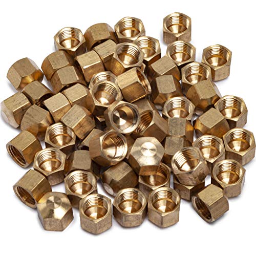 LTWFITTING 1/4-Inch Brass Compression Cap Stop Valve Cap,Brass Compression Fitting(Pack of 60)