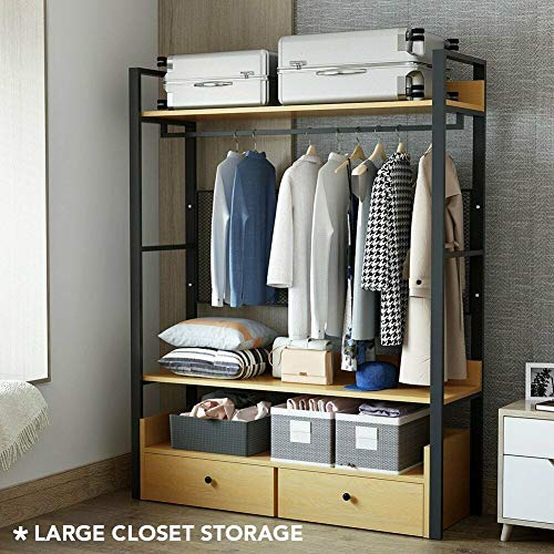 US Fast Shipment Clothing Rack with 2 Drawers and Shelves, Sturdy Heavy Duty Coat Rack, Metal Frame Closet Garment Organizer Closet