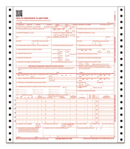 TOPS CMS-1500 Health Insurance Claim Forms, 1-Part, Continuous, 9.5 x 11 Inches, 3000 Sheets per Carton (50122RV)