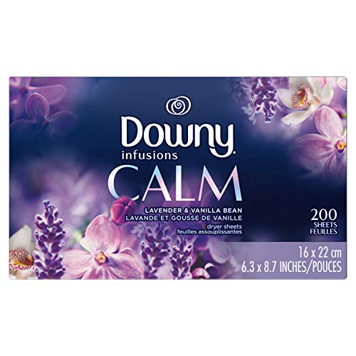 Downy Infusions Fabric Softener Dryer Sheets, Calm, Lavender & Vanilla Bean, 200 Count