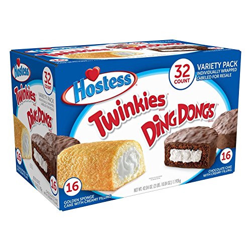 Hostess Twinkies & Ding Dongs (16 Twinkies & 16 Ding Dongs), Individually Wrapped, 32 Total