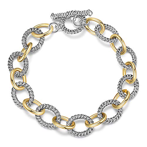 Mytys Cable Bracelet 2-tone Circles Chain Silver and Gold Wire Bangle Designer Inspired Bracelets for Women