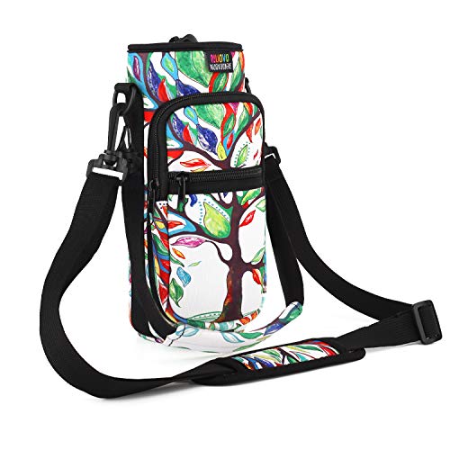 Nuovoware Water Bottle Carrier Bag, Bottle Pouch Holder, Adjustable Shoulder Hand Strap 2 Pocket Sling Neoprene Sleeve Sports Water Bottle Accessories for Hiking Travelling Camping - Lucky Tree