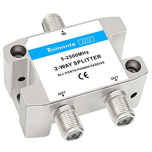 Tolmnnts Coaxial Cable Splitter 5-2500MHz,Work with CATV, Satellite TV,Antenna System and MoCA Configurations (2way)