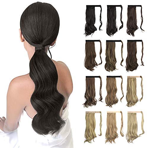 Sofeiyan Curly Ponytail Extension 15 Inch Heat Resistant Synthetic Natural Wavy Hairpiece Wrap Around Pony Tail Hair Extensions for White Black Women Hair Piece, Natural Black