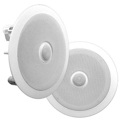 8” Ceiling Wall Mount Speakers - Pair of 2-Way Midbass Woofer Speaker Directable 1” Titanium Dome Tweeter Flush Design w/ 55Hz-22kHz Frequency Response & 300 Watts Peak Easy Installation - Pyle PDIC80