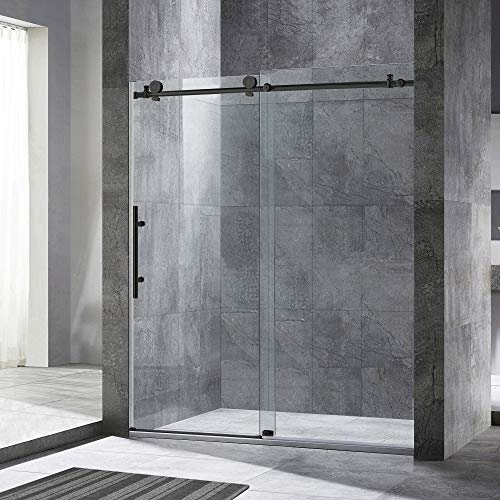 WOODBRIDGE Frameless Sliding Shower, 56'-60' Width, 76' Height, 3/8' (10 mm) Clear Tempered Glass, Finish, Designed for Smooth Door Closing. MBSDC6076-MBL, 60'x 76' Matte Black