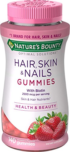 Hair, Skin, and Nails with Biotin by Nature's Bounty Optimal Solutions, Multivitamin Supplement, Strawberry Gummies, 2500 mcg, 140 Count