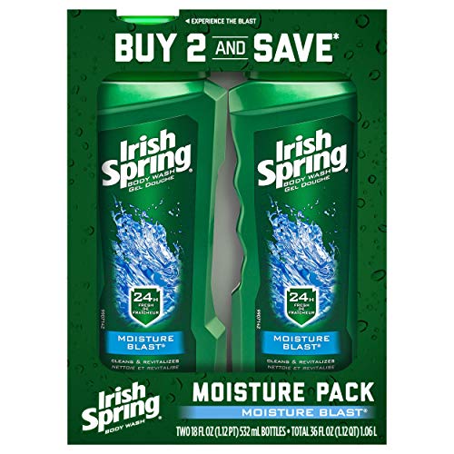 Irish Spring Moisturizing Men's Body Wash Shower Gel, Moisture Blast - 18 fluid ounce (2 Pack)