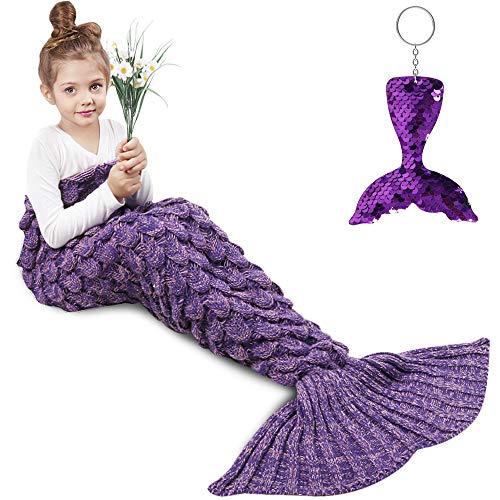 AmyHomie Mermaid Tail Blanket, Mermaid Blanket Adult Mermaid Tail Blanket, Crotchet Kids Mermaid Tail Blanket for Girls (Violet, Kids)