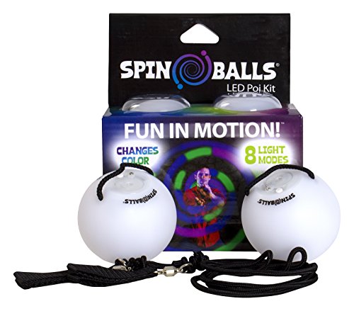 Fun in Motion - Spinballs - Flow Poi Balls - Spinning LED Light Toy - Light Up Spinners - Pair