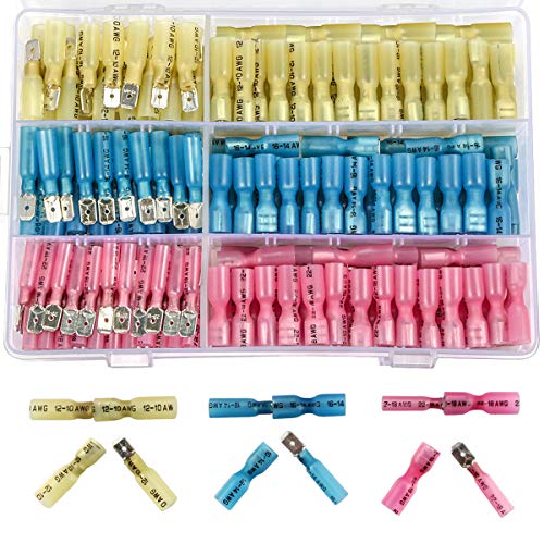 Sopoby 220pcs Wire Spade Connectors, Heat Shrink Female Male Spade Terminals Electrical Crimp Connector Kit