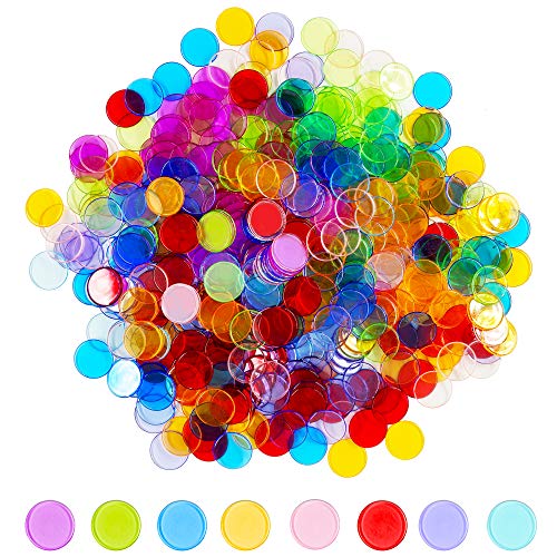 Hebayy 500 Transparent 8 Color Clear Bingo Counting Chip Plastic Markers (Each Measures 3/4 inch in Diameter)