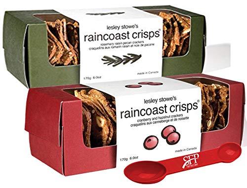 Raincoast Crisps Crackers, [2 Pack] HAZELNUT CRANBERRY + ROSEMARY RAISIN PECAN, [12 Oz. Total] Fruit and Nut Crisp Crackers, Snack Crackers. BONUS MEASURING SPOON INCLUDED.