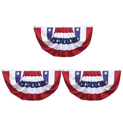 Patriotic American Flag Pleated Bunting Banner (34.5 x 18.5 Inches, 3-Pack)